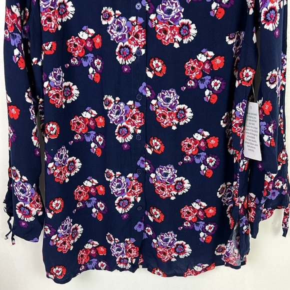 Woman Within New Women’s 14/16 M Button Up Ruched Sleeves Floral Print Tunic - Picture 5 of 9